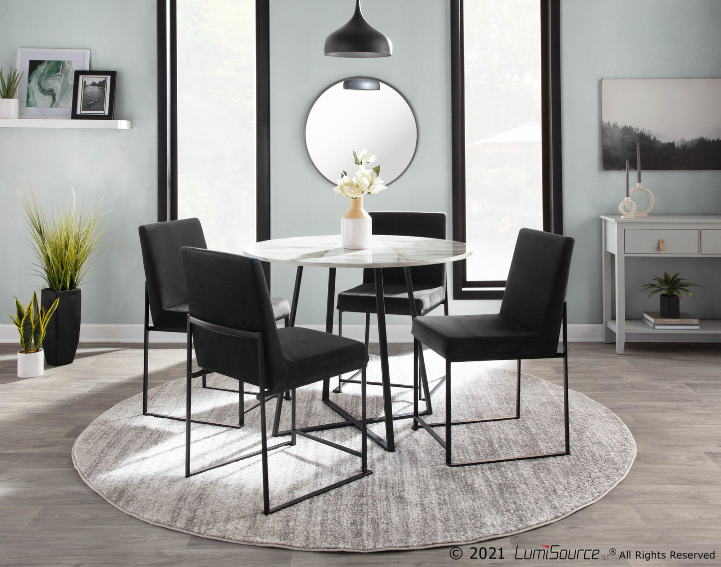 High Back Fuji Contemporary Dining Chair in Black Steel and Black Velvet By LumiSource - Set of 2 | Dining Chairs | Modishstore - 6