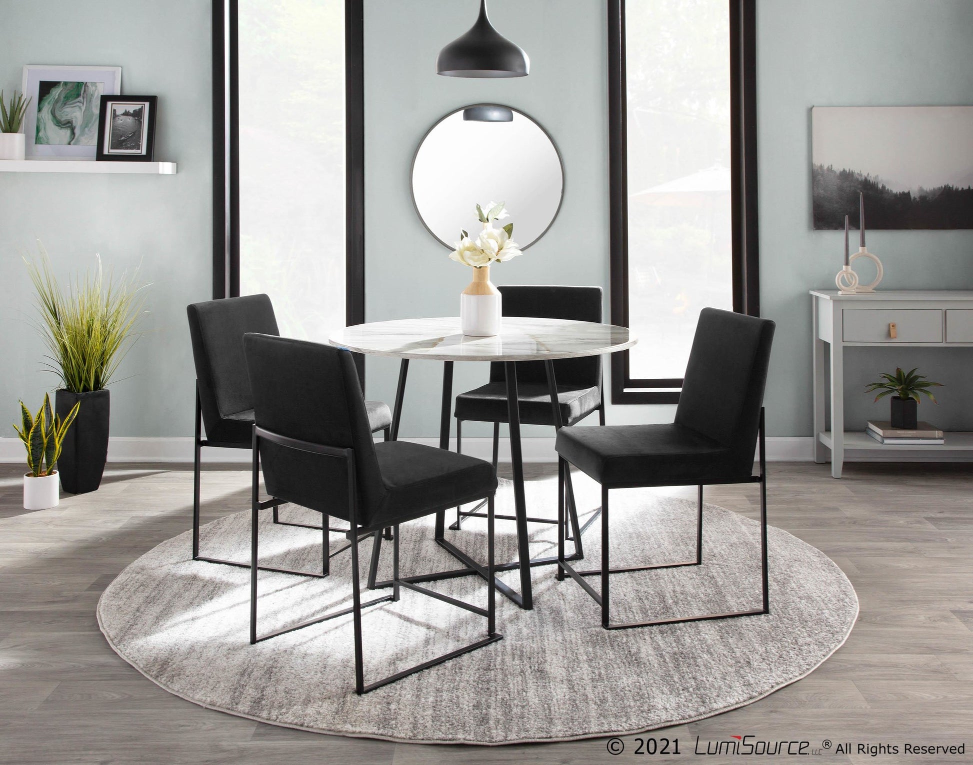 High Back Fuji Contemporary Dining Chair in Black Steel and Black Velvet By LumiSource - Set of 2 | Dining Chairs | Modishstore - 6