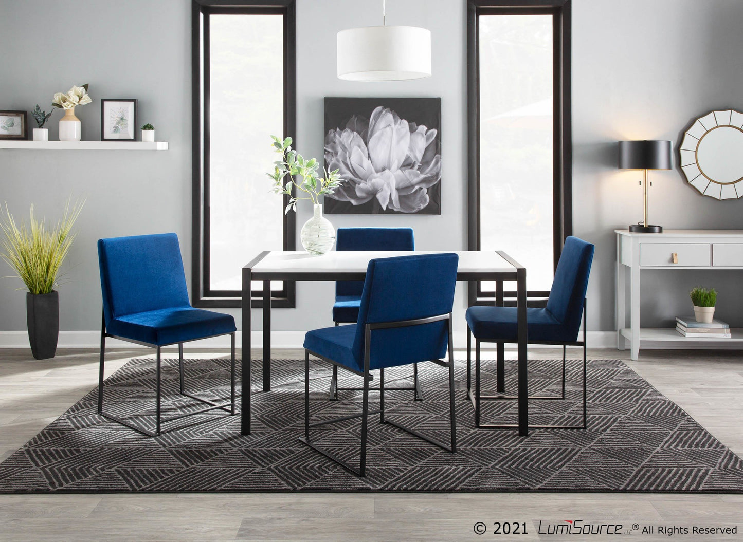 High Back Fuji Contemporary Dining Chair in Black Steel and Black Velvet By LumiSource - Set of 2 | Dining Chairs | Modishstore - 18