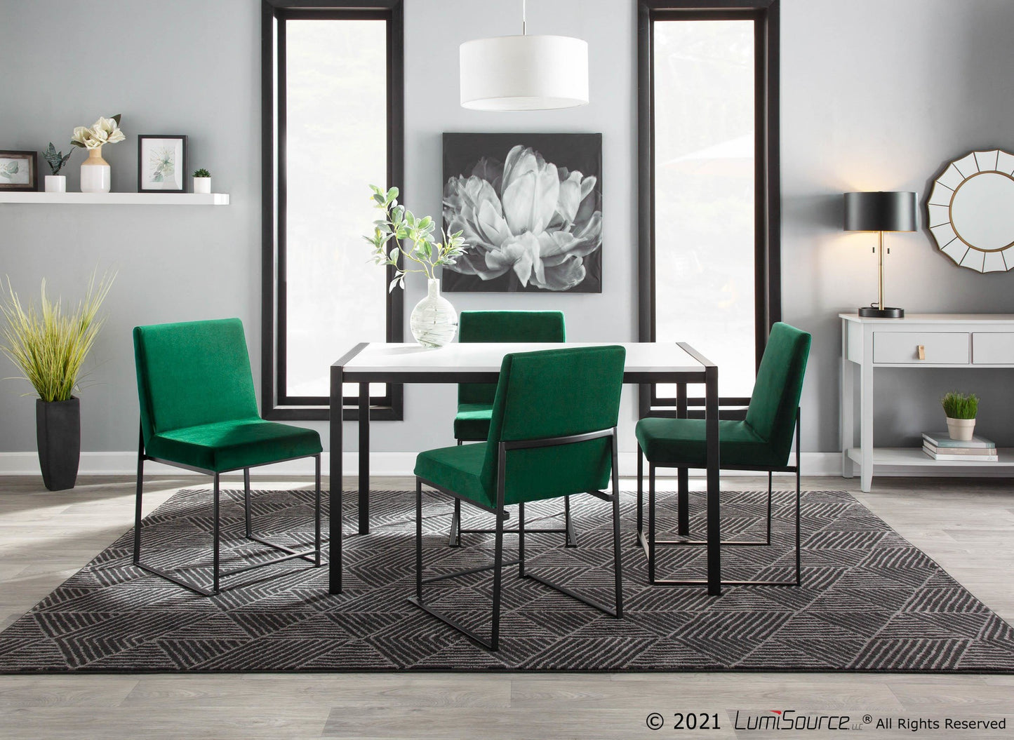 High Back Fuji Contemporary Dining Chair in Black Steel and Black Velvet By LumiSource - Set of 2 | Dining Chairs | Modishstore - 28