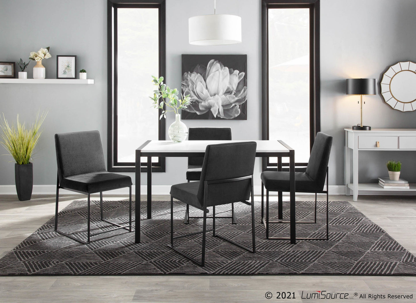 High Back Fuji Contemporary Dining Chair in Black Steel and Black Velvet By LumiSource - Set of 2 | Dining Chairs | Modishstore - 7