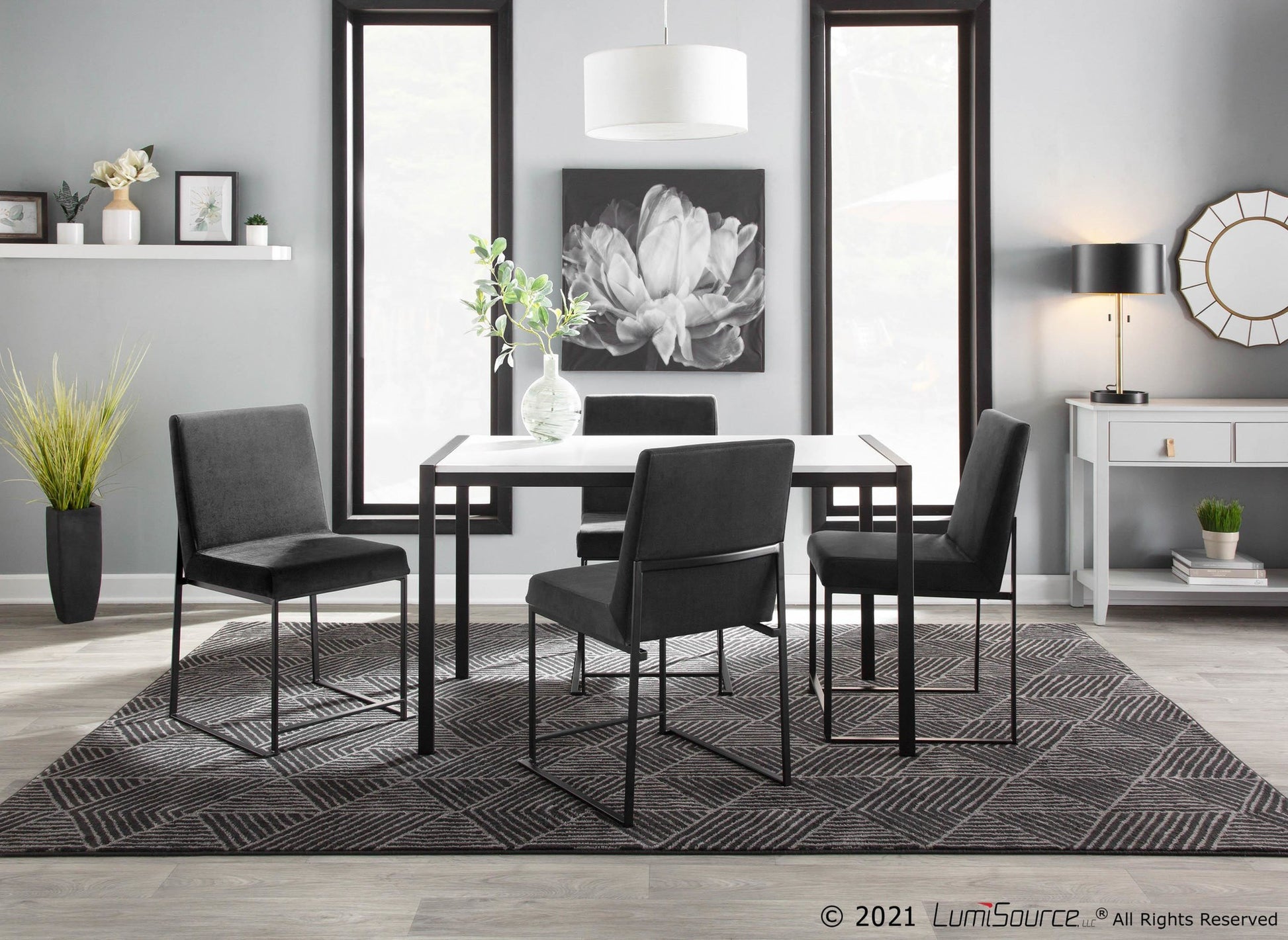 High Back Fuji Contemporary Dining Chair in Black Steel and Black Velvet By LumiSource - Set of 2 | Dining Chairs | Modishstore - 7