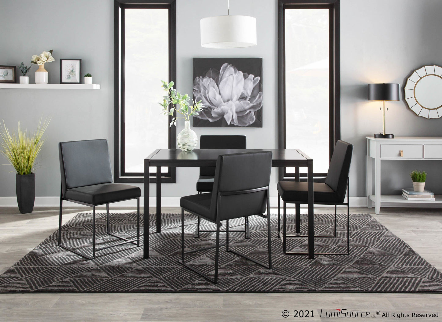 High Back Fuji Contemporary Dining Chair in Black Steel and Black Faux Leather By LumiSource - Set of 2 | Dining Chairs | Modishstore - 7