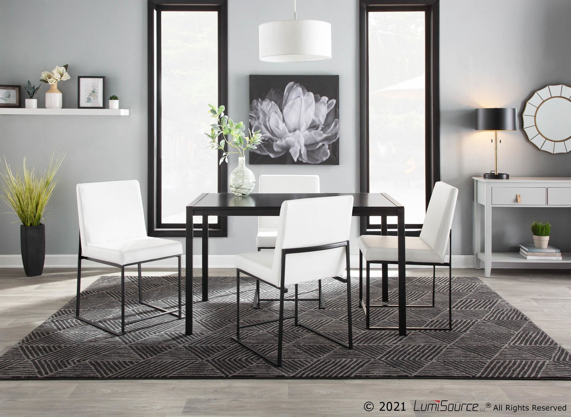 High Back Fuji Contemporary Dining Chair in Black Steel and White Faux Leather By LumiSource - Set of 2 | Dining Chairs | Modishstore - 7