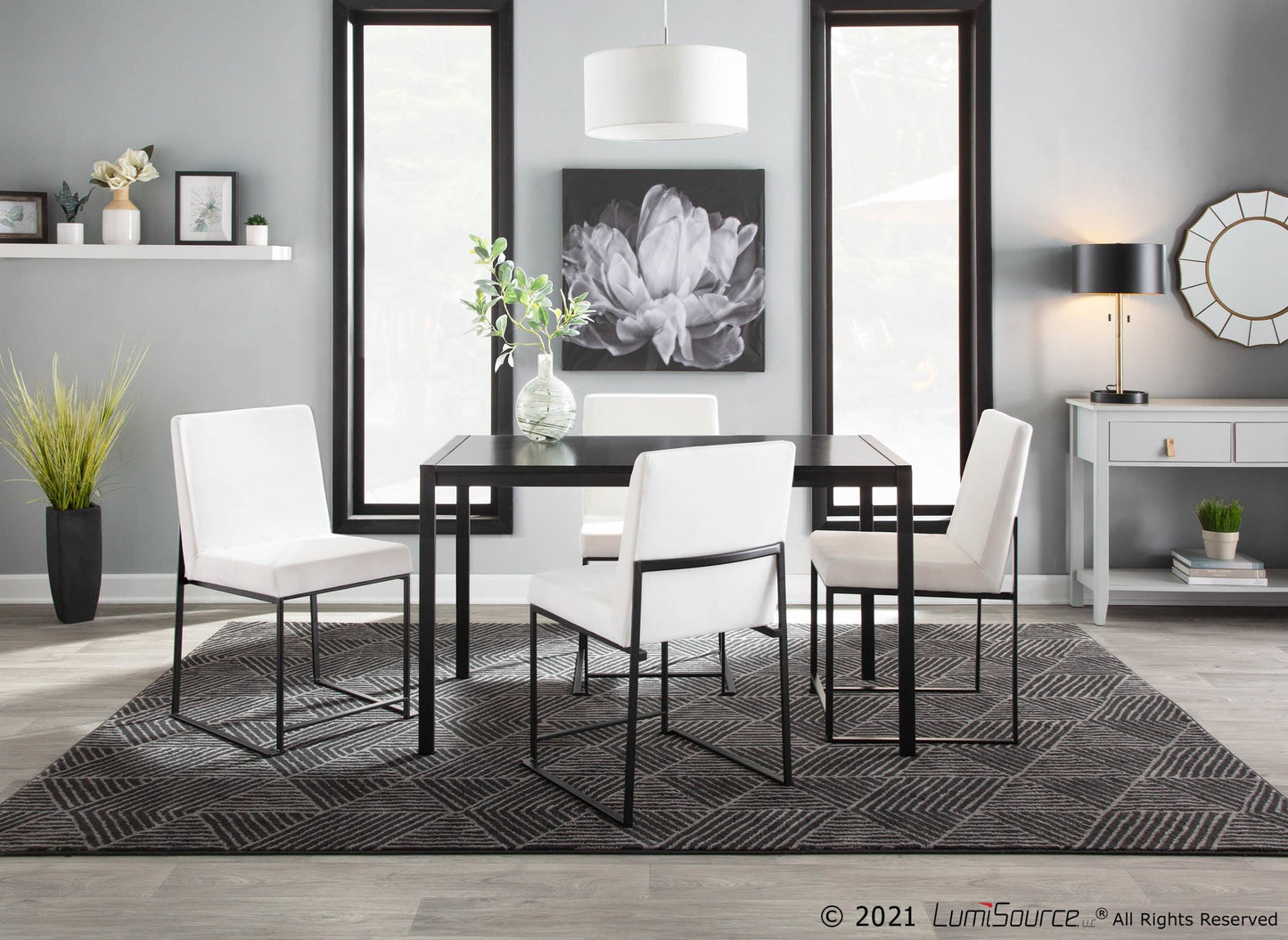 High Back Fuji Contemporary Dining Chair in Black Steel and Black Velvet By LumiSource - Set of 2 | Dining Chairs | Modishstore - 39