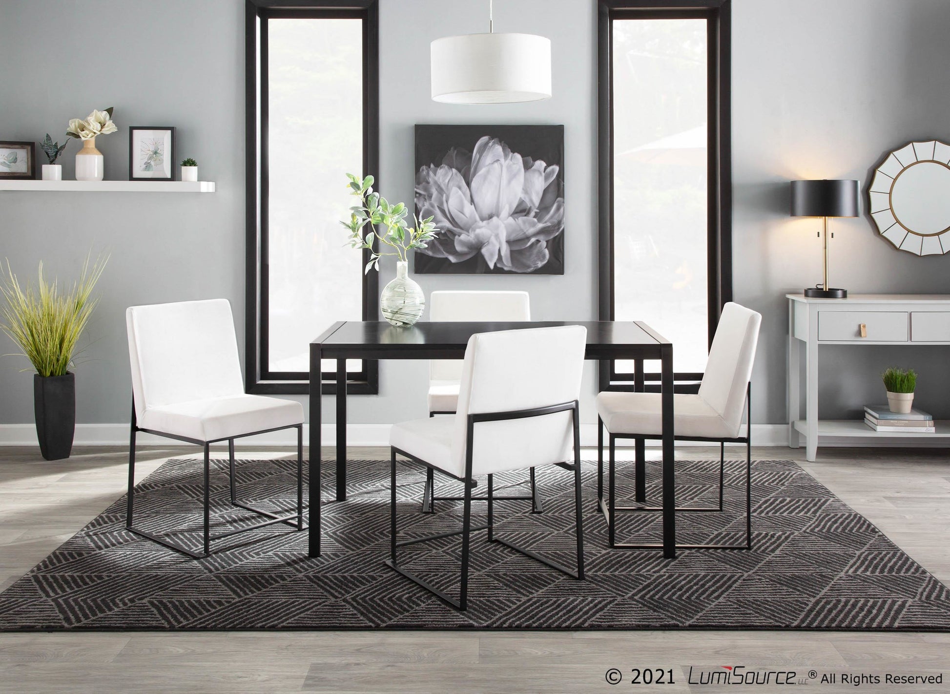 High Back Fuji Contemporary Dining Chair in Black Steel and Black Velvet By LumiSource - Set of 2 | Dining Chairs | Modishstore - 39