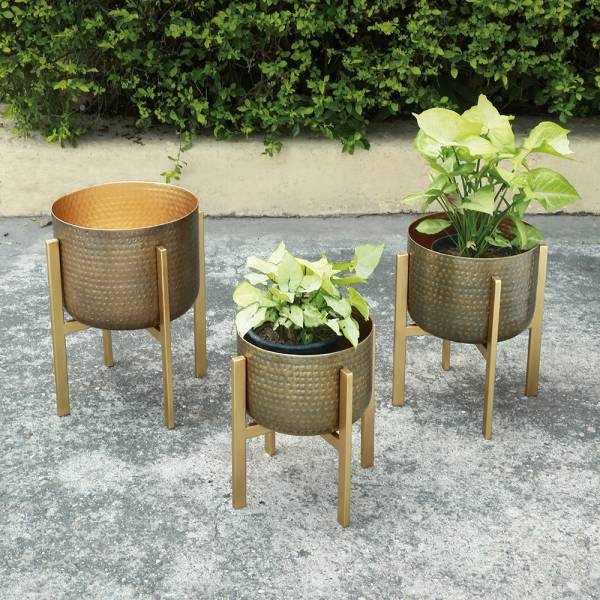Hammered Metal Planter Holders with Stands, Set of 3 By SPI Home | Outdoor Planters, Troughs & Cachepots | Modishstore