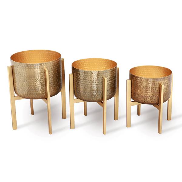Hammered Metal Planter Holders with Stands, Set of 3 By SPI Home | Outdoor Planters, Troughs & Cachepots | Modishstore-3