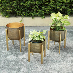 Hammered Metal Planter Holders with Stands, Set of 3 By SPI Home