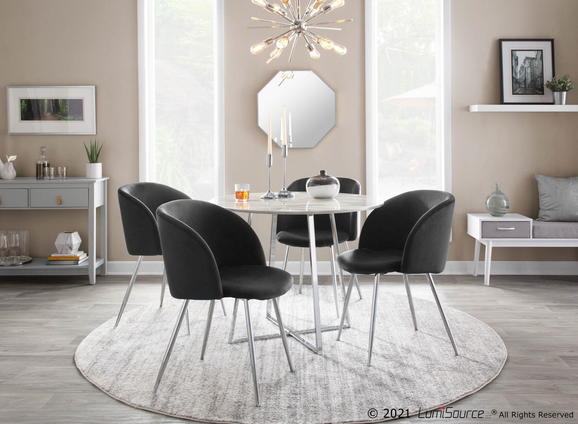 Fran Contemporary Chair in Chrome and Black Velvet By LumiSource - Set of 2 | Dining Chairs | Modishstore