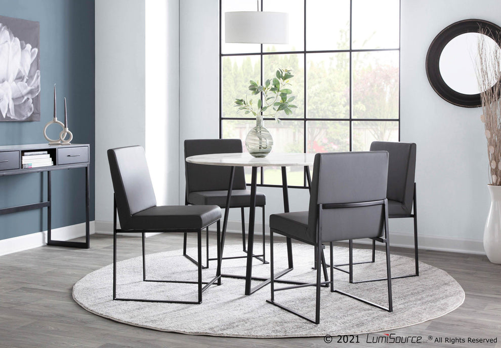 High Back Fuji Contemporary Dining Chair in Black Steel and Grey Faux Leather By LumiSource - Set of 2 | Dining Chairs | Modishstore - 7