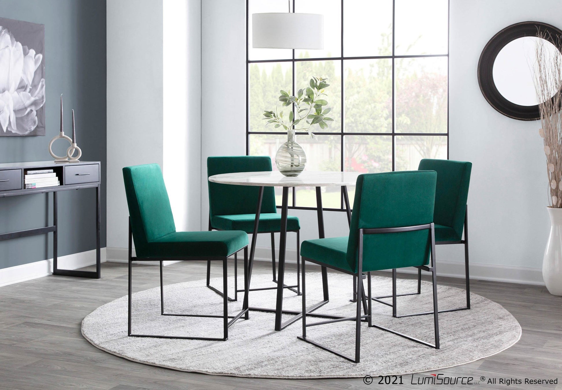 High Back Fuji Contemporary Dining Chair in Black Steel and Black Velvet By LumiSource - Set of 2 | Dining Chairs | Modishstore - 29