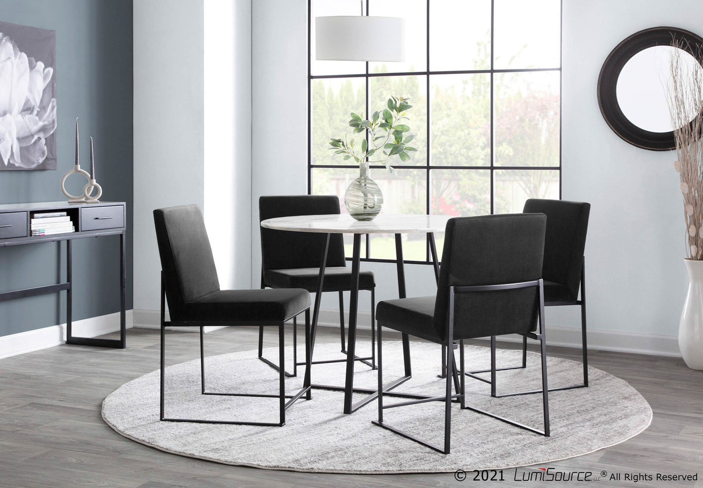 High Back Fuji Contemporary Dining Chair in Black Steel and Black Velvet By LumiSource - Set of 2 | Dining Chairs | Modishstore