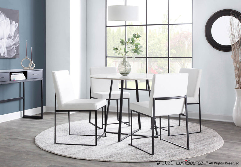 High Back Fuji Contemporary Dining Chair in Black Steel and White Faux Leather By LumiSource - Set of 2 | Dining Chairs | Modishstore
