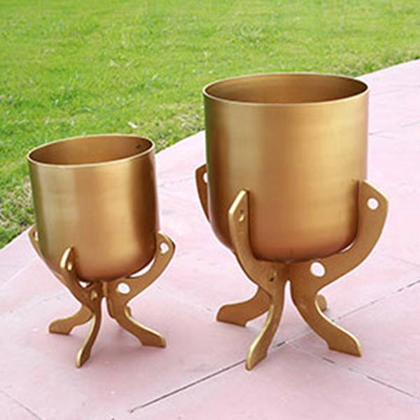 Golden Finish Planter Holders with Stands, Set of 2 By SPI Home | Outdoor Planters, Troughs & Cachepots | Modishstore