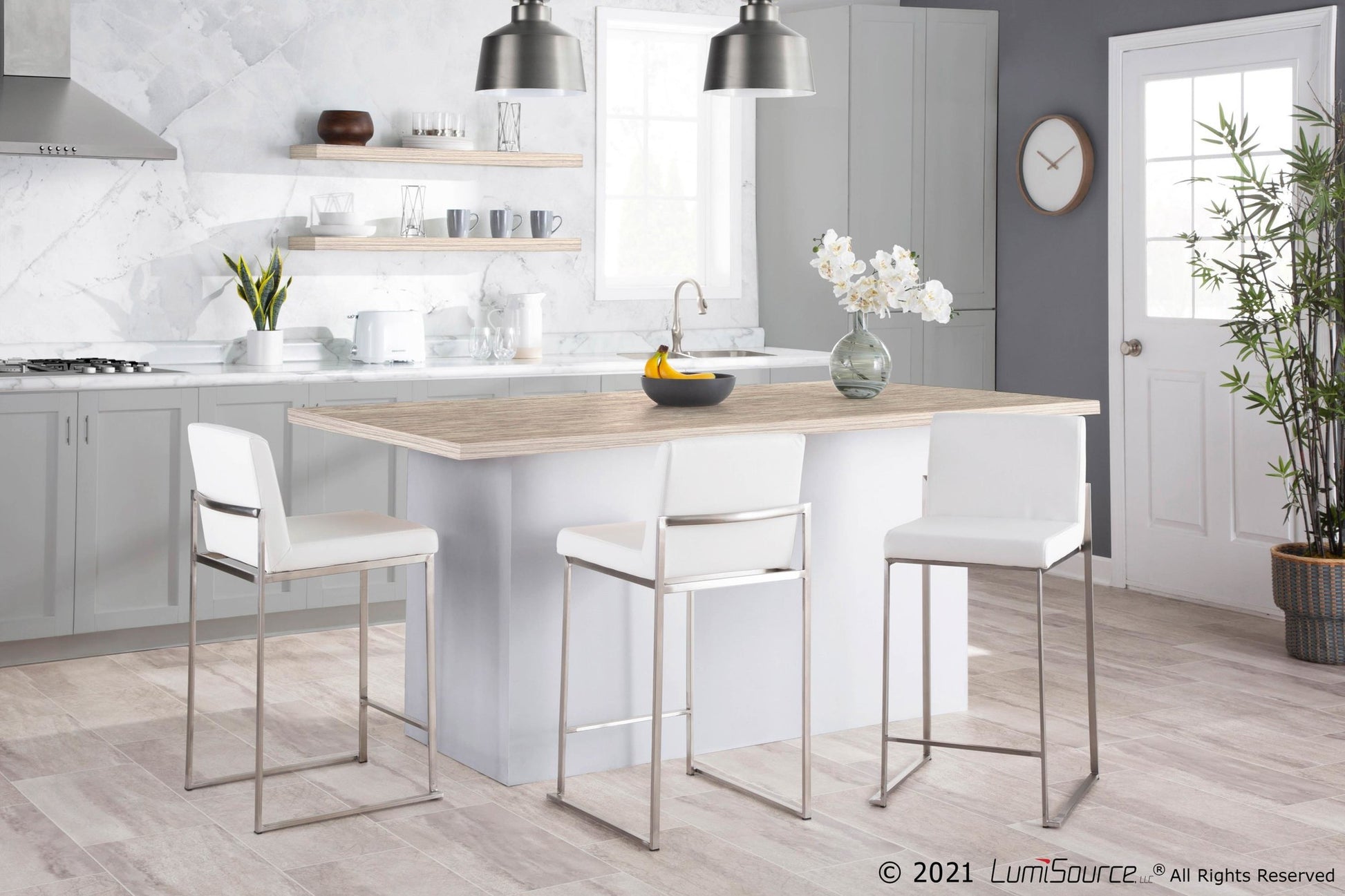 Fuji High Back Counter Stool - Set of 2 Black PU By LumiSource | Counter Stools | Modishstore - 11