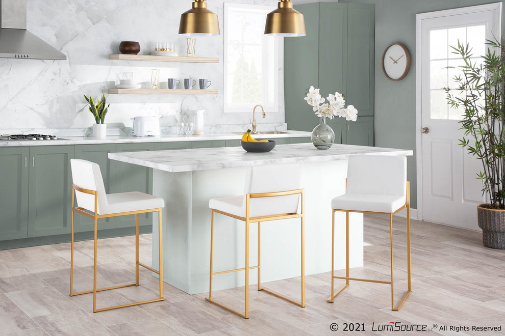 Fuji Contemporary High Back Counter Stool in Gold Steel and Black Velvet By LumiSource - Set of 2 | Counter Stools | Modishstore - 16