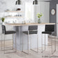 Fuji Contemporary High Back Barstool in Stainless Steel and Grey Faux Leather By LumiSource - Set of 2 | Bar Stools | Modishstore