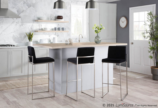 Fuji Contemporary High Back Barstool in Stainless Steel and Black Velvet By LumiSource - Set of 2 | Bar Stools | Modishstore