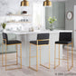 Fuji High Back Barstool - Set of 2 Gold Steel, Black PU By LumiSource | Bar Stools | Modishstore