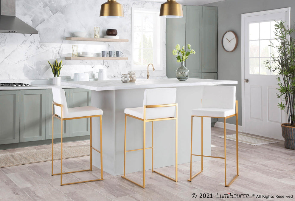 Fuji Contemporary High Back Barstool in Gold Steel and Black Velvet By LumiSource - Set of 2 | Bar Stools | Modishstore - 14