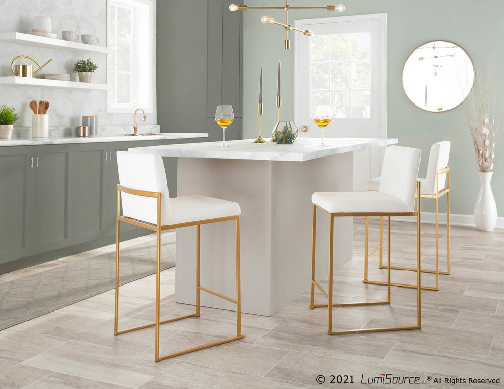 Fuji Contemporary High Back Counter Stool in Gold Steel and Black Velvet By LumiSource - Set of 2 | Counter Stools | Modishstore - 15