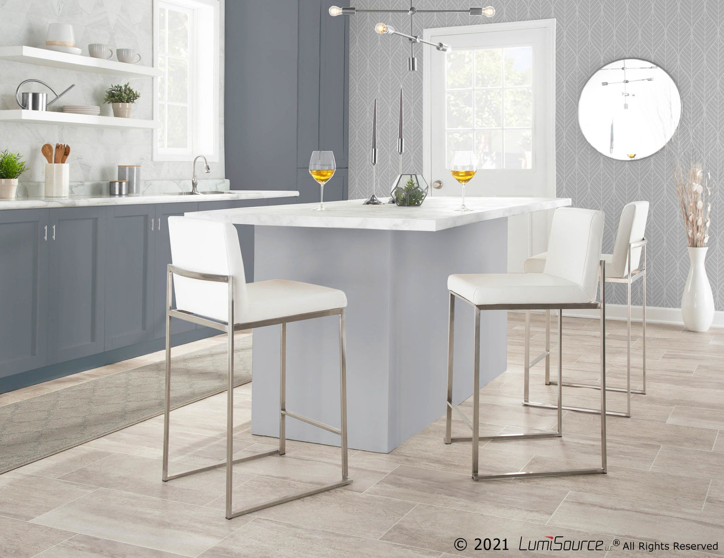 Fuji High Back Counter Stool - Set of 2 Black PU By LumiSource | Counter Stools | Modishstore - 12