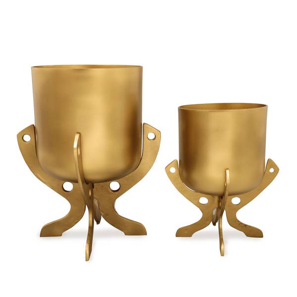 Golden Finish Planter Holders with Stands, Set of 2 By SPI Home | Outdoor Planters, Troughs & Cachepots | Modishstore-3