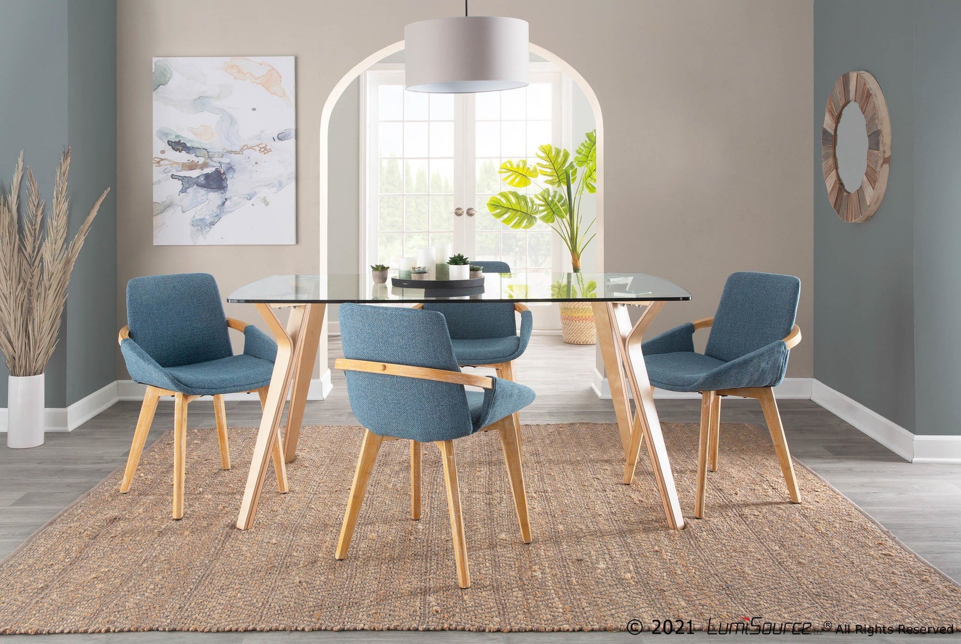 Cosmo Mid-Century Chair in Natural Bamboo and Blue Fabric By LumiSource | Side Chairs | Modishstore - 5