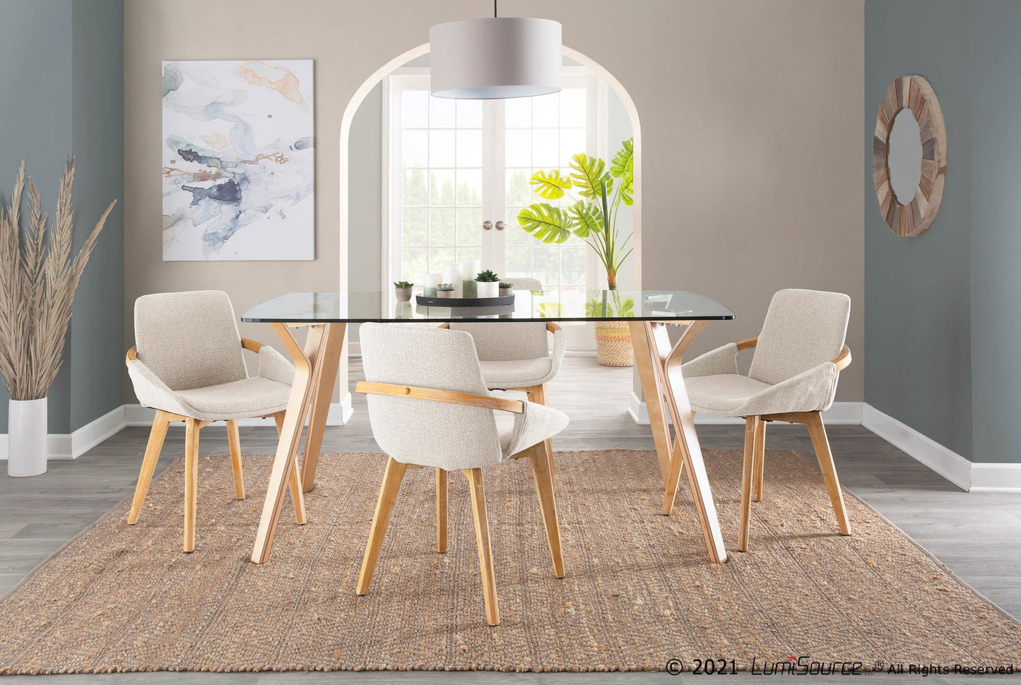 Cosmo Mid-Century Chair in Natural Bamboo and Blue Fabric By LumiSource | Side Chairs | Modishstore - 13