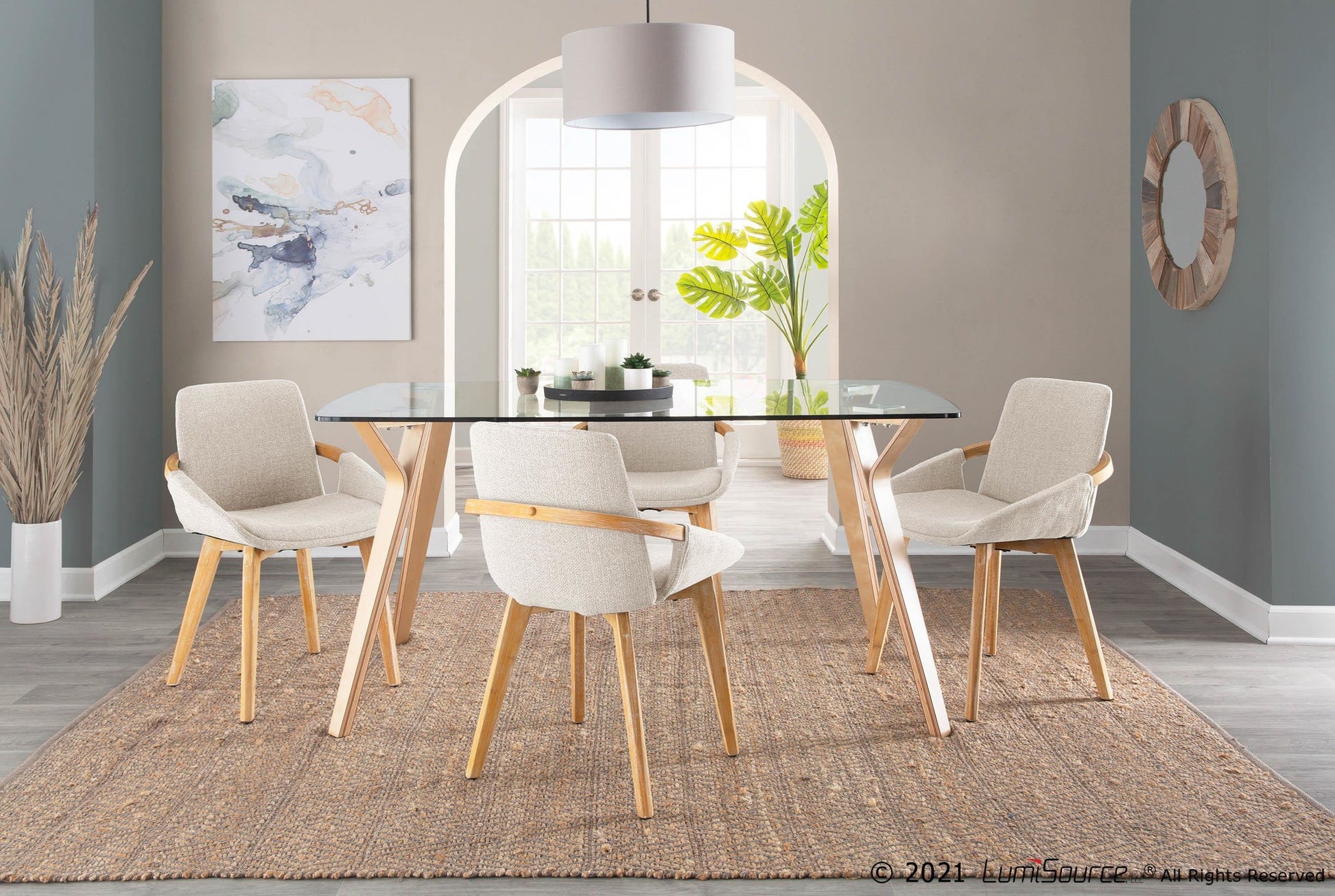 Cosmo Mid-Century Chair in Natural Bamboo and Blue Fabric By LumiSource | Side Chairs | Modishstore - 13