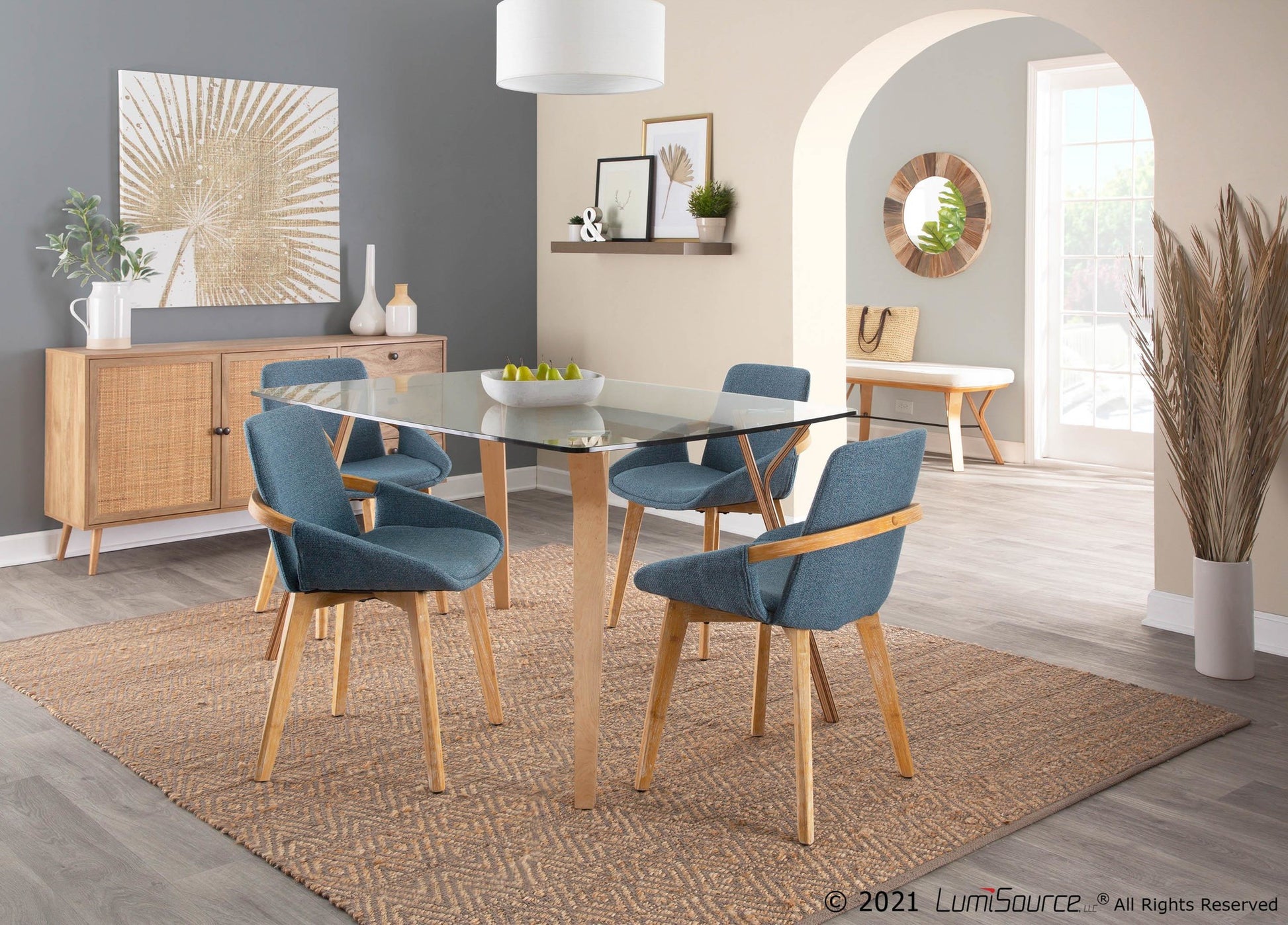 Cosmo Mid-Century Chair in Natural Bamboo and Blue Fabric By LumiSource | Side Chairs | Modishstore