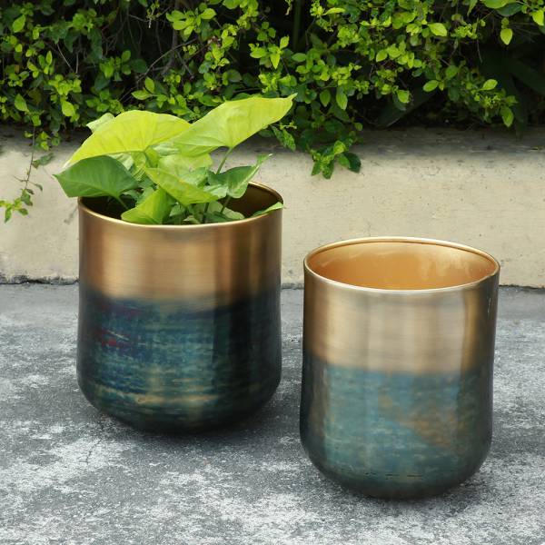 Burnt Brass Finish Planter Holder, Set of 2 By SPI Home | Outdoor Planters, Troughs & Cachepots | Modishstore-2