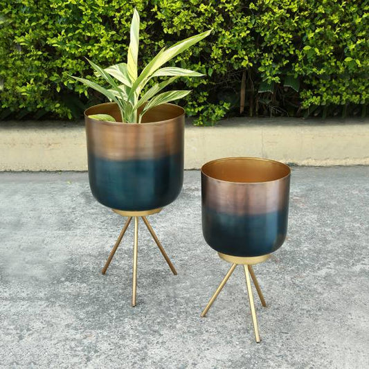Burnt Finish Planter Holders with Stands, Set of 2 By SPI Home | Outdoor Planters, Troughs & Cachepots | Modishstore