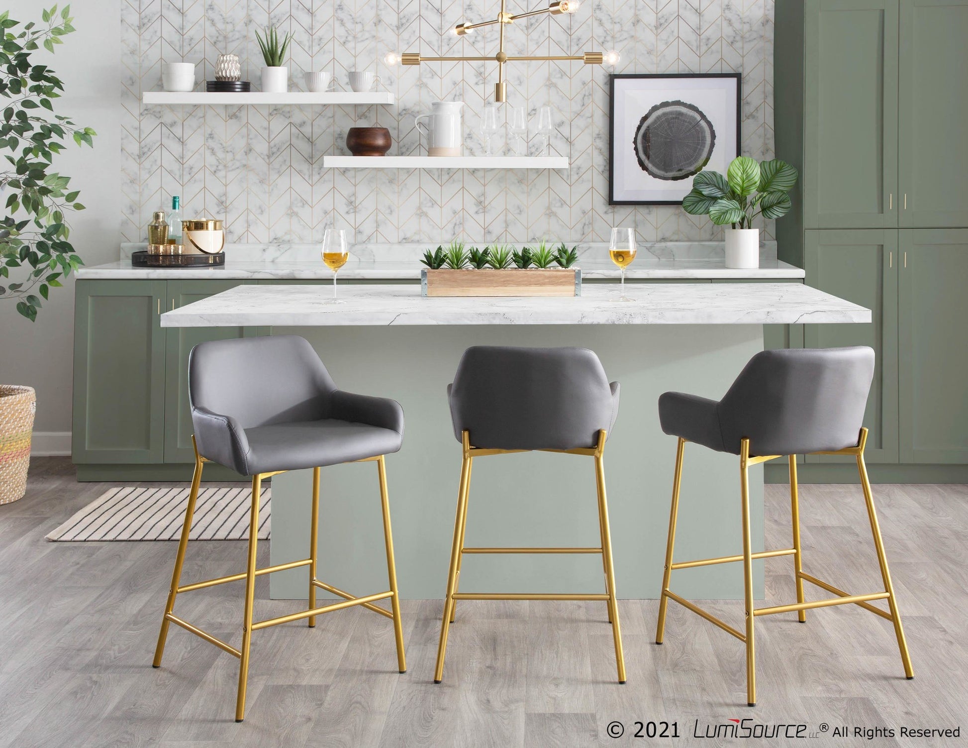 Daniella Contemporary/Glam Fixed-Height Counter Stool in Gold Metal and Camel Faux Leather By LumiSource - Set of 2 | Counter Stools | Modishstore - 16
