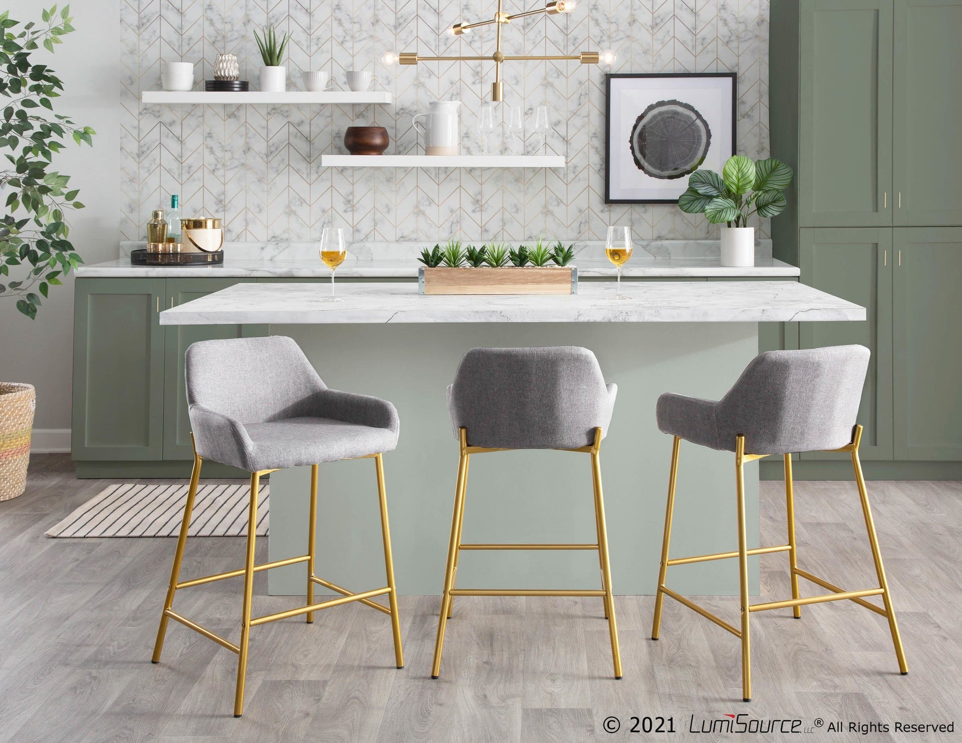 Daniella Contemporary/Glam Fixed-Height Counter Stool in Gold Metal & Charcoal Fabric By LumiSource - Set of 2 | Counter Stools | Modishstore - 25