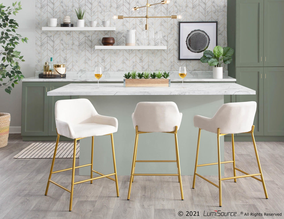 Daniella Contemporary/Glam Fixed-Height Counter Stool in Gold Metal & Charcoal Fabric By LumiSource - Set of 2 | Counter Stools | Modishstore - 16