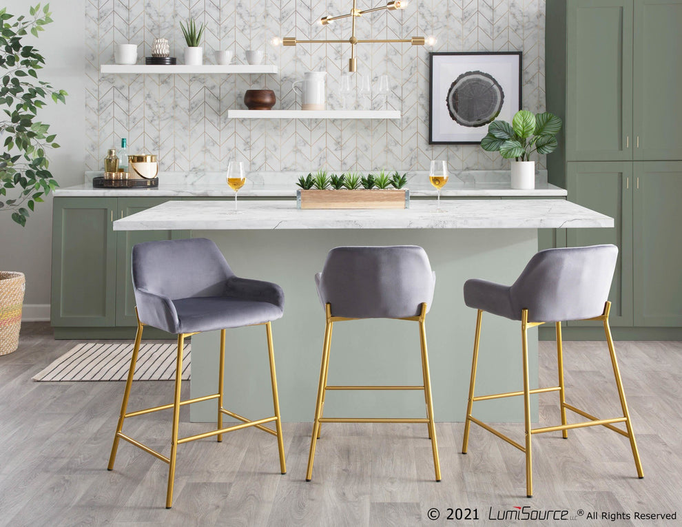 Daniella Contemporary/Glam Fixed-Height Counter Stool in Gold Metal and Black Velvet By LumiSource - Set of 2 | Counter Stools | Modishstore - 16