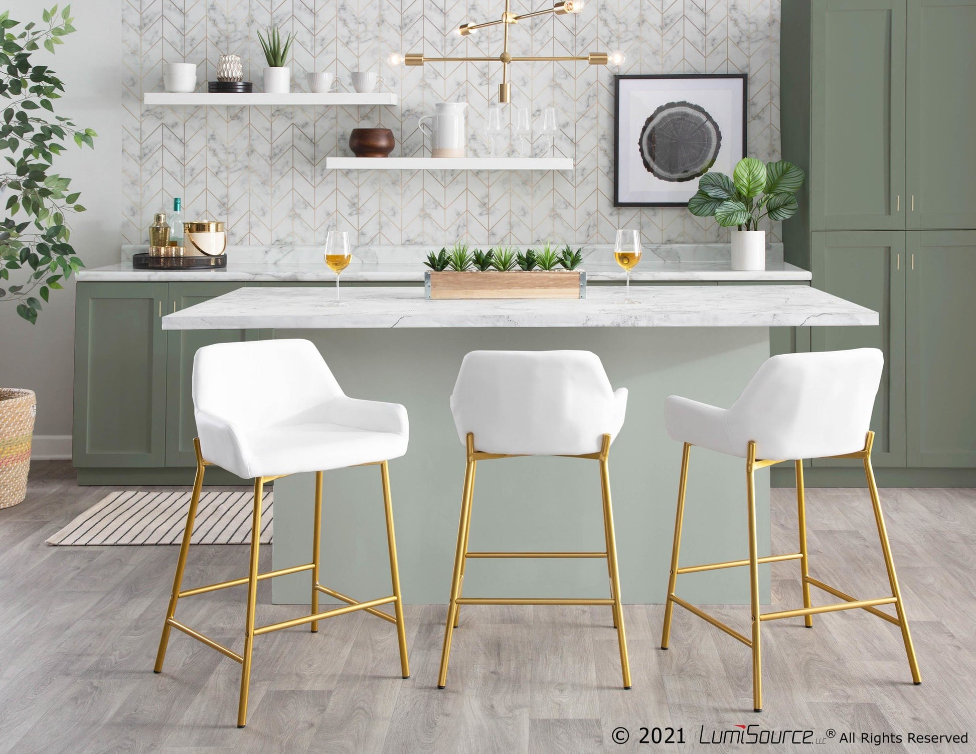 Daniella Contemporary/Glam Fixed-Height Counter Stool in Gold Metal and Camel Faux Leather By LumiSource - Set of 2 | Counter Stools | Modishstore - 26