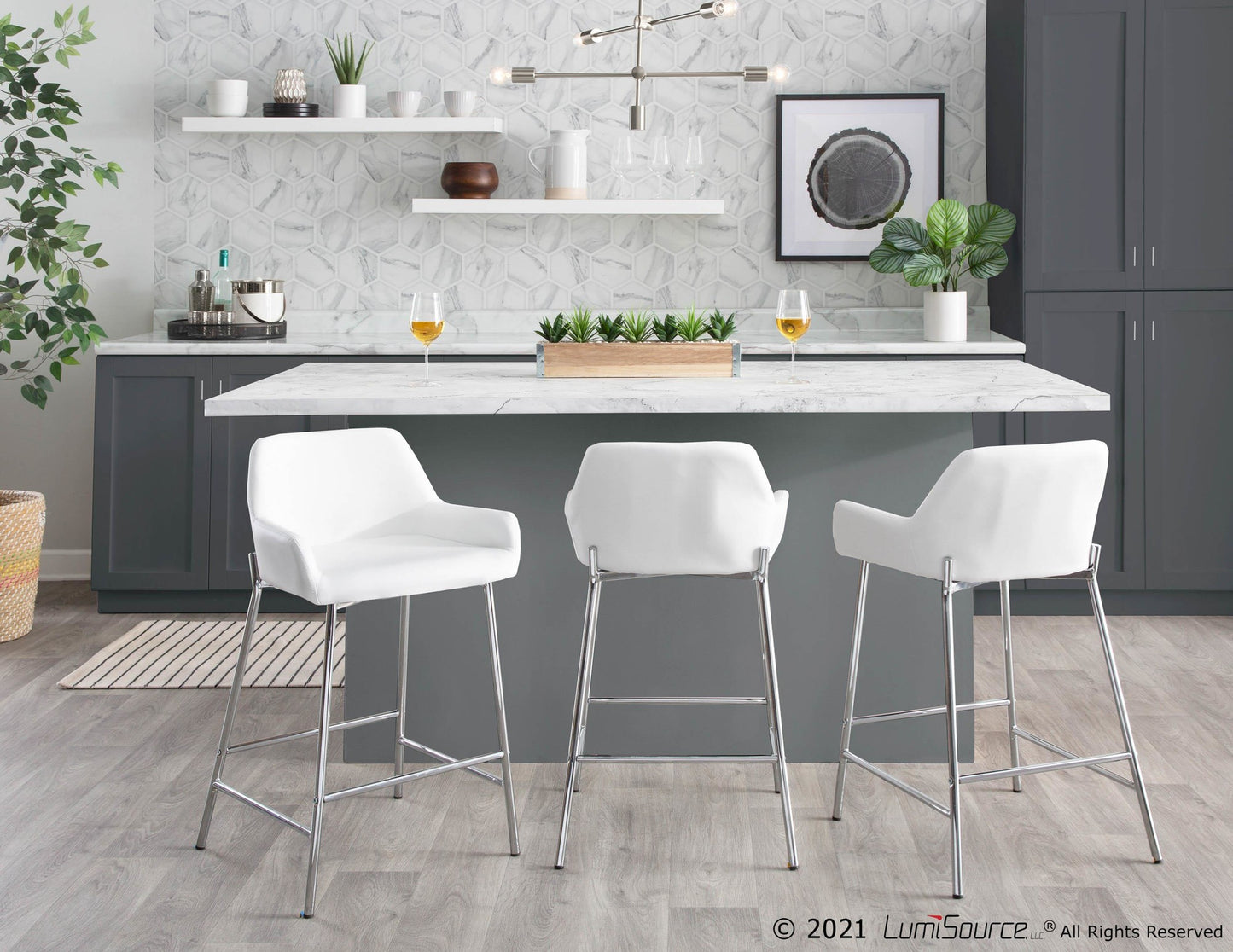 Daniella Contemporary Fixed-Height Counter Stool in Chrome Metal and Camel Faux Leather By LumiSource - Set of 2 | Counter Stools | Modishstore - 25