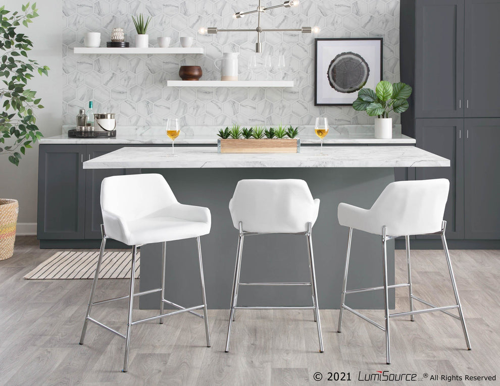 Daniella Contemporary Fixed-Height Counter Stool in Chrome Metal and Camel Faux Leather By LumiSource - Set of 2 | Counter Stools | Modishstore - 25