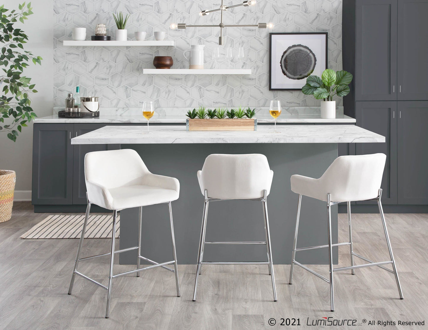 Daniella Contemporary Fixed-Height Counter Stool in Chrome Metal and Black Velvet By LumiSource - Set of 2 | Counter Stools | Modishstore - 25