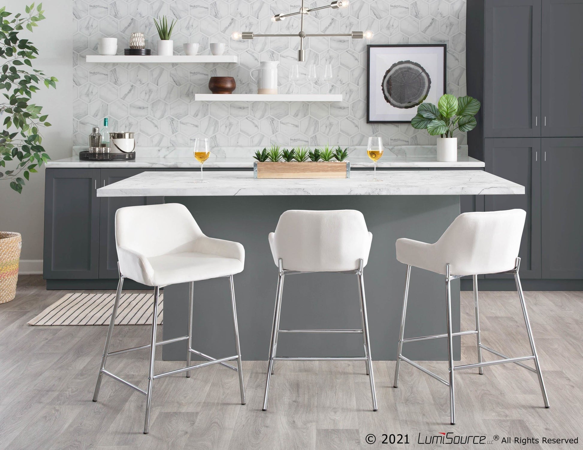 Daniella Contemporary Fixed-Height Counter Stool in Chrome Metal and Black Velvet By LumiSource - Set of 2 | Counter Stools | Modishstore - 25