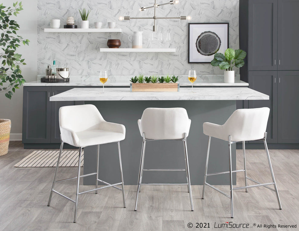 Daniella Contemporary Fixed-Height Counter Stool in Chrome Metal and Black Velvet By LumiSource - Set of 2 | Counter Stools | Modishstore - 25