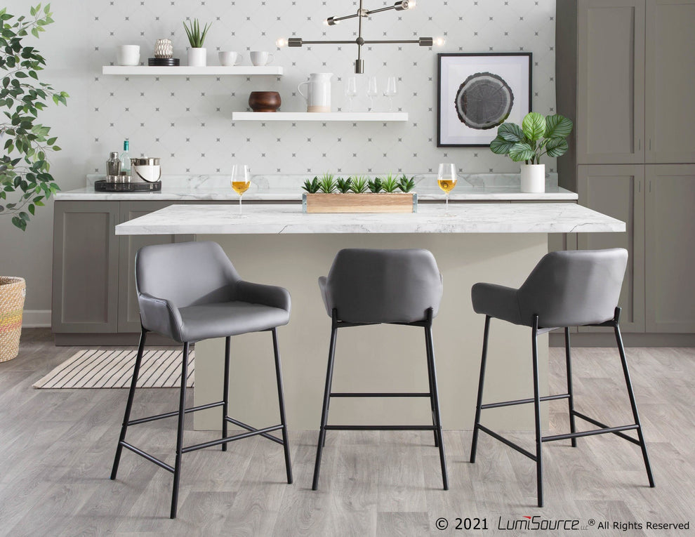 Daniella Industrial Fixed-Height Counter Stool in Black Metal and Camel Faux Leather By LumiSource - Set of 2 | Counter Stools | Modishstore - 15