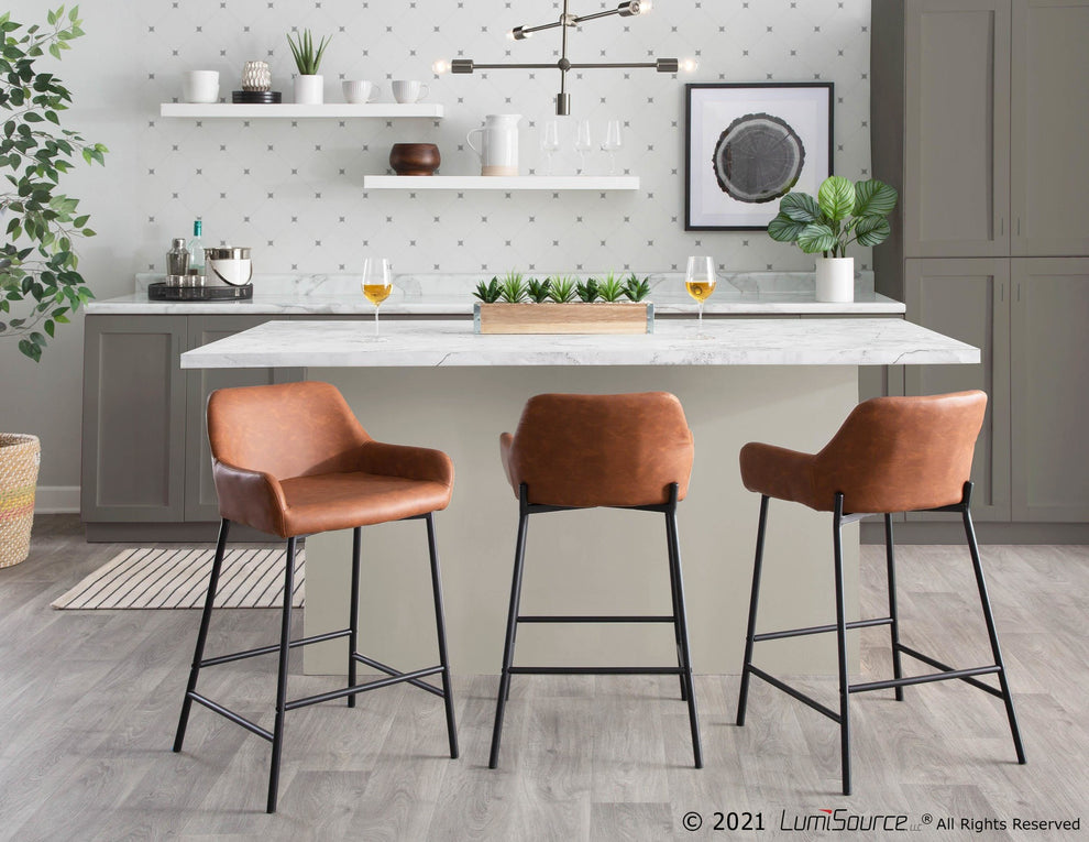 Daniella Industrial Fixed-Height Counter Stool in Black Metal and Camel Faux Leather By LumiSource - Set of 2 | Counter Stools | Modishstore - 6
