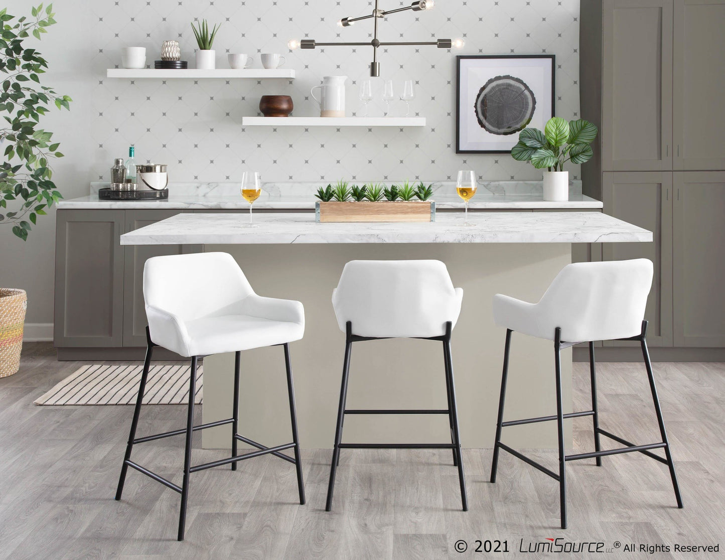 Daniella Industrial Fixed-Height Counter Stool in Black Metal and Camel Faux Leather By LumiSource - Set of 2 | Counter Stools | Modishstore - 25