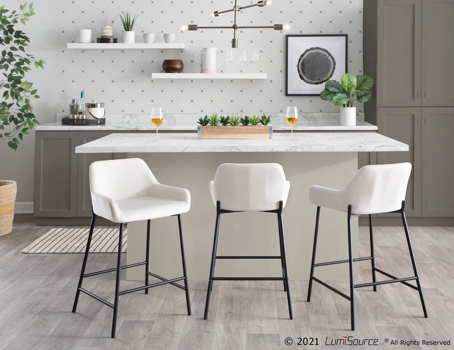 Daniella Industrial Fixed-Height Counter Stool in Black Metal and Black Velvet By LumiSource - Set of 2 | Counter Stools | Modishstore - 26