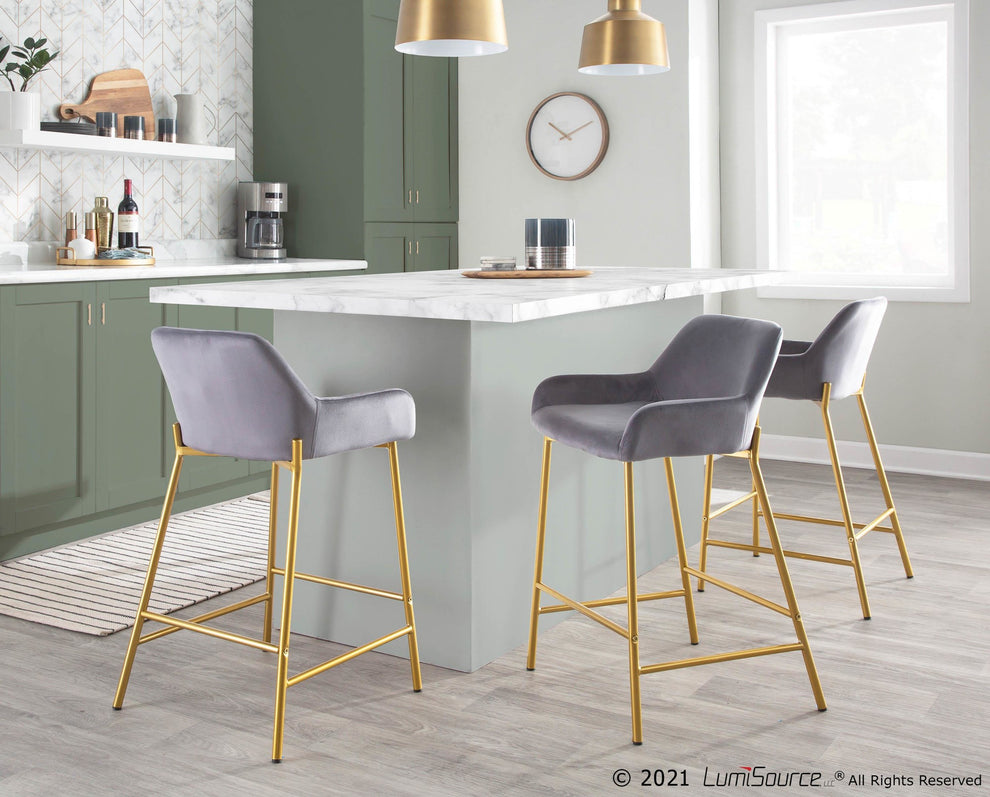 Daniella Contemporary/Glam Fixed-Height Counter Stool in Gold Metal and Black Velvet By LumiSource - Set of 2 | Counter Stools | Modishstore - 15