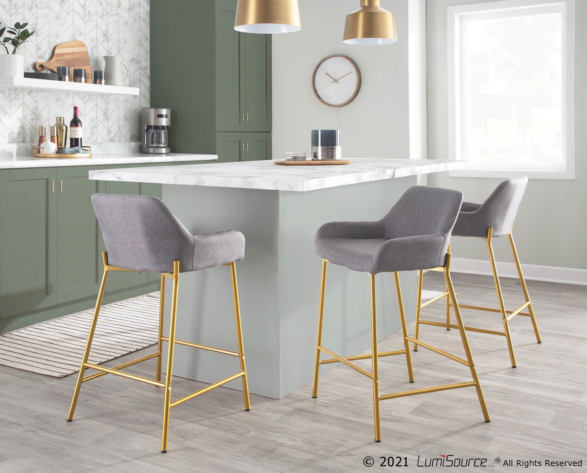 Daniella Contemporary/Glam Fixed-Height Counter Stool in Gold Metal & Charcoal Fabric By LumiSource - Set of 2 | Counter Stools | Modishstore - 26